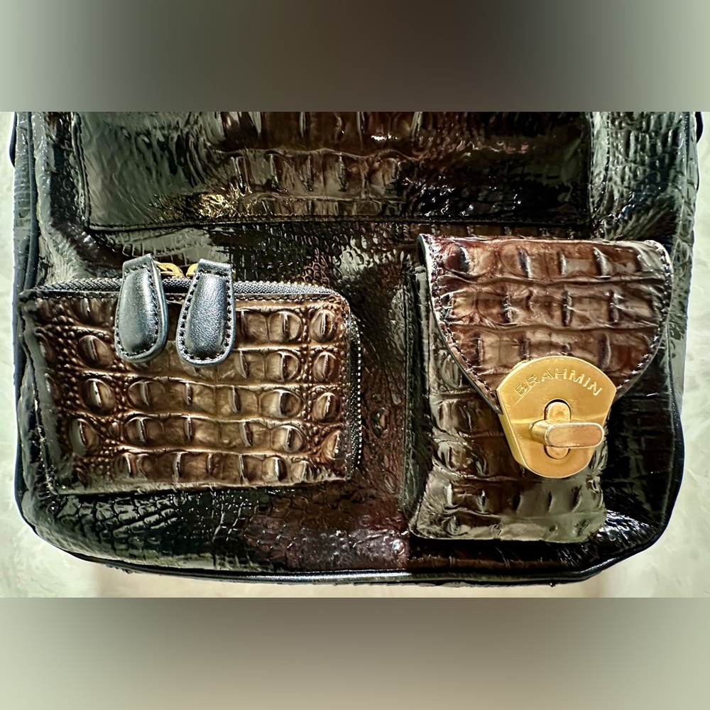 Brahmin Black and Brown Croc-Embossed Crossbody Bag - Picture 2 of 13